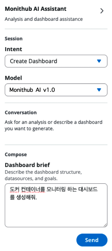 Monithub AI Assistant dashboard generation example